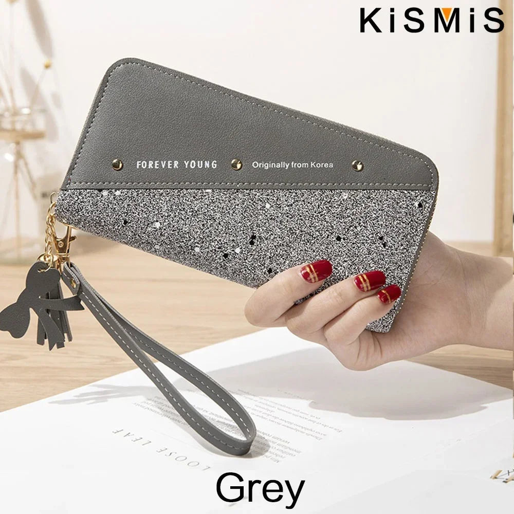 KISMIS Women'S Wallets Fashion Long Leather Wallets Large Capacity Buckle Zipper Clutches Fashion Multi-Card Wallets Zipper
