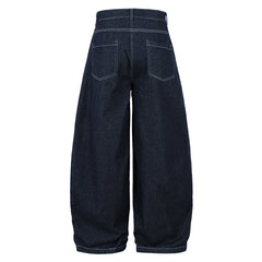 Men's High Waist Wide Leg Cut Off Denim Shorts - Blue Pleated Straight Fit Cotton Blend Jeans for Spring and Autumn