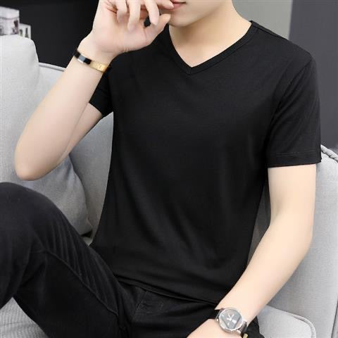 Men's Solid-color Versatile V-neck Short Sleeves
