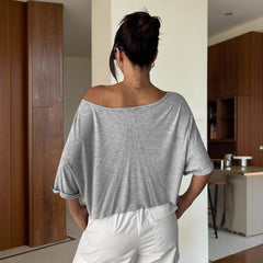 Casual Womens Off-Shoulder Midriff-Baring Sexy Short T-Shirt Top