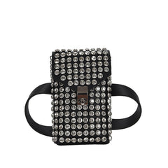 Sac bandoulière ou porté épaule pour femme, style vintage, orné de diamants, mini téléphone