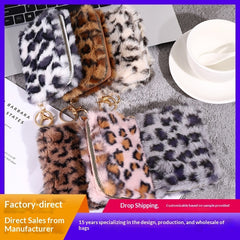 Plush Coin Purse Fashionable Niche Design Simple And Fluffy With Leopard-Print Card Holder