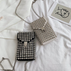 Sac bandoulière ou porté épaule pour femme, style vintage, orné de diamants, mini téléphone
