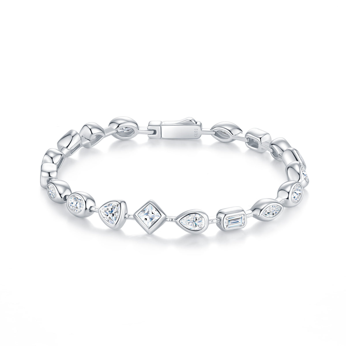 A Luxurious And Fashionable Minimalist Jewelry Bracelet Featuring Top-quality Moissanite, Made Of S925 Silver Electroplated With Platinum.