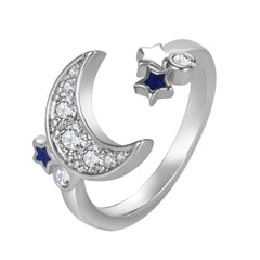 Creative Ring For Women Blue Star And Moon Open-End Ring