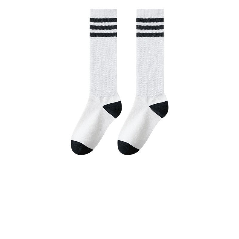 New Pressure Mesh Eyelets Women's Striped Hollow Calf Socks
