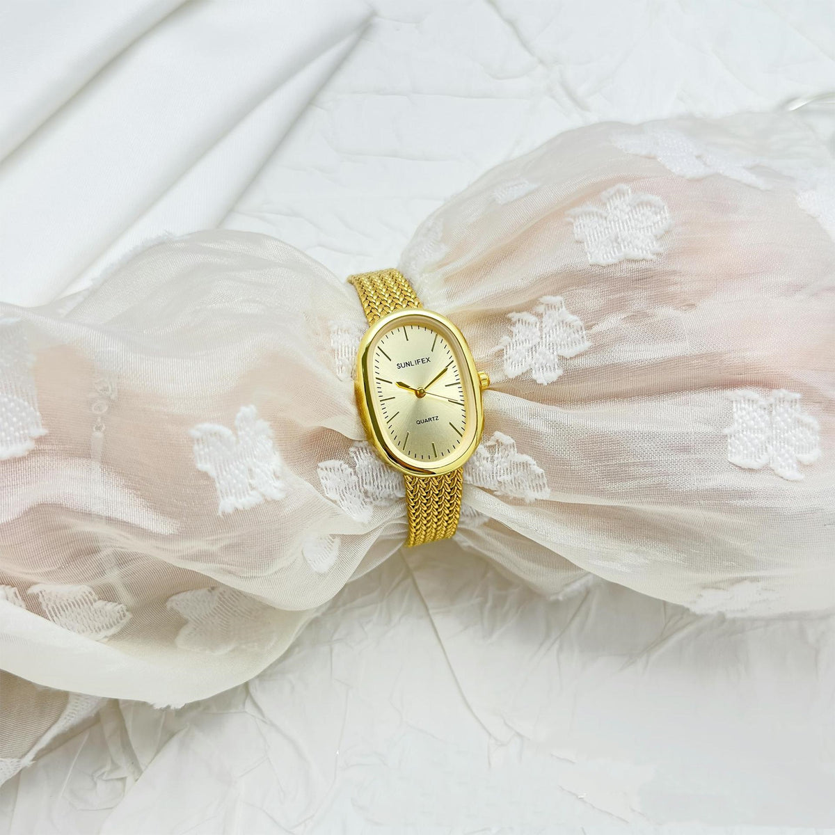 Sunlifex Cross-Border Bestseller Small-Dial Oval Gold Wheat-Grain Watch