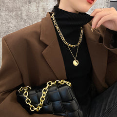 Women's metal medallion sweater sweater chain