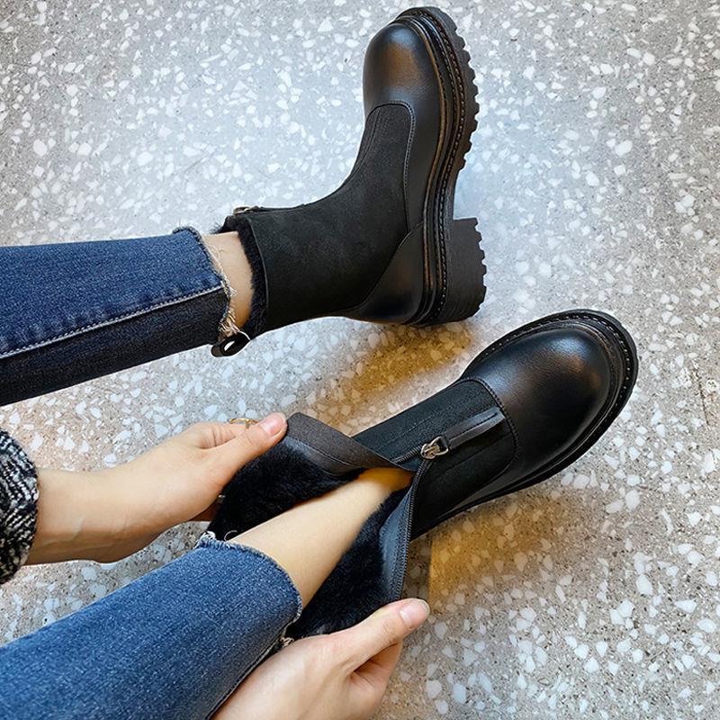 Thickened Front-Zip Ankle Boots Influencer-Style Cotton Shoes New Arrival