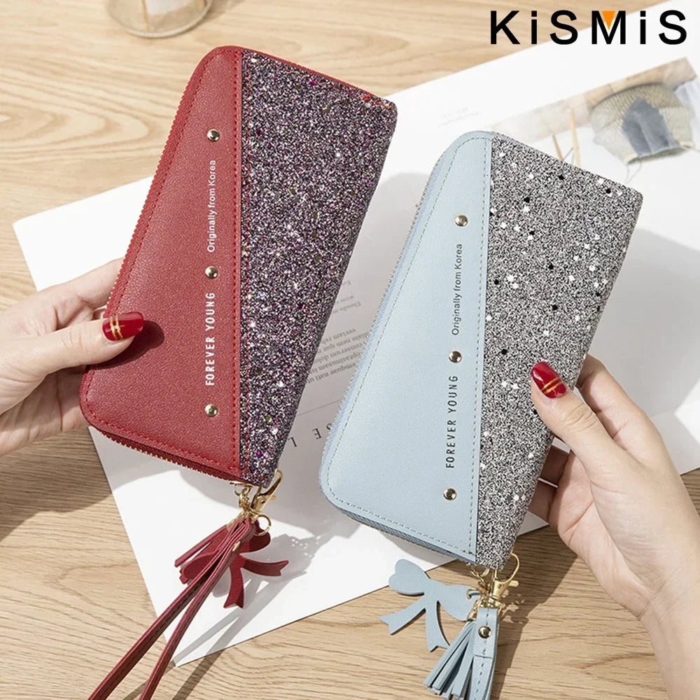KISMIS Women'S Wallets Fashion Long Leather Wallets Large Capacity Buckle Zipper Clutches Fashion Multi-Card Wallets Zipper