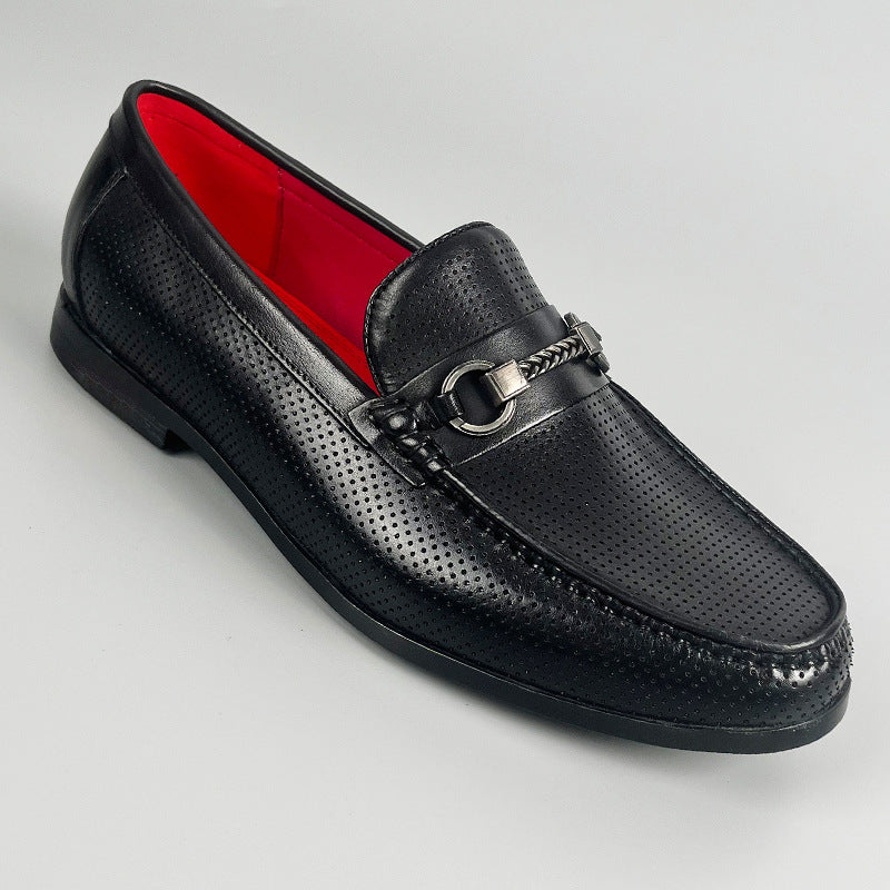 Business-casual Leather Shoes Fashionable Horsebit Buckle Design Summer Hollow-out Style