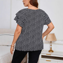 Irregular Polka-Dot Print Casual Crew-Neck Short-Sleeve
