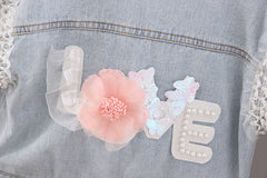 Girls' Denim Jacket With Polo Collar