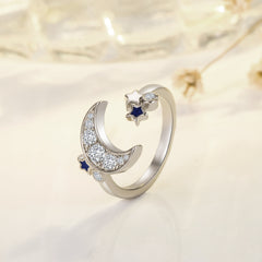 Creative Ring For Women Blue Star And Moon Open-End Ring