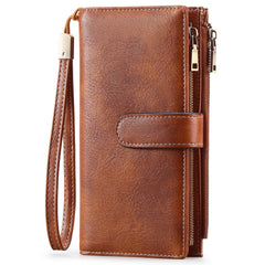Womens Long Wallet Multi-functional Vintage Tri-fold Purse