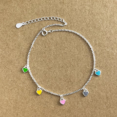925 Sterling Silver Colorful Heart Oil-Drop Anklet For Women
