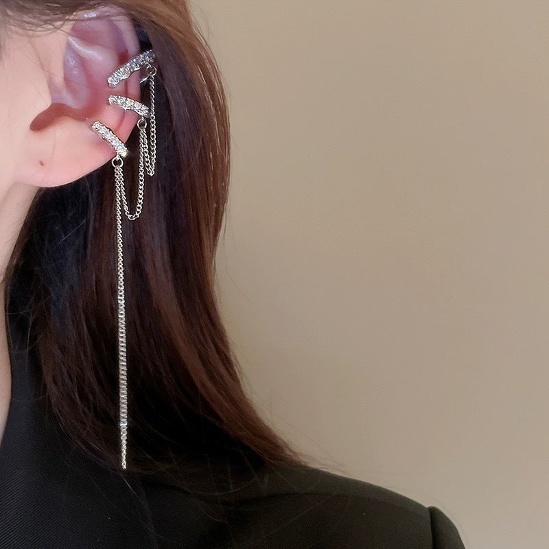 Diamond-Encrusted U-Shaped Tassel Earrings For Women Light Luxury