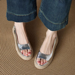 Round-toe Straw Open-toe Sandals For Women