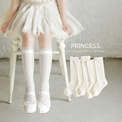 Korean-style Autumn New Arrival Girls' Mid-calf Socks, Thin Cotton Kids' White Lace Princess Socks, Mesh Long Tube Socks For Baby Girls
