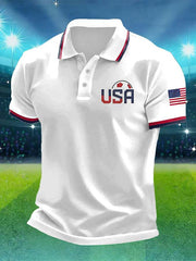 Short-sleeve T-shirt With National Flag Print And A Turn-down Collar POLO Shirt