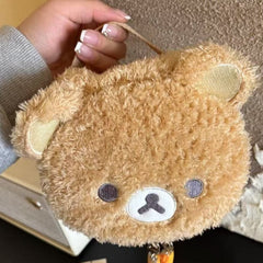 Cartoon Cute And Adorable Lambswool Easy Bear Head Oval 3D Makeup Bag