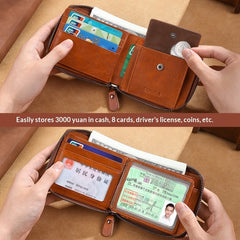 Mens Cowhide Wallet With Multiple Card Slots And A Zipper