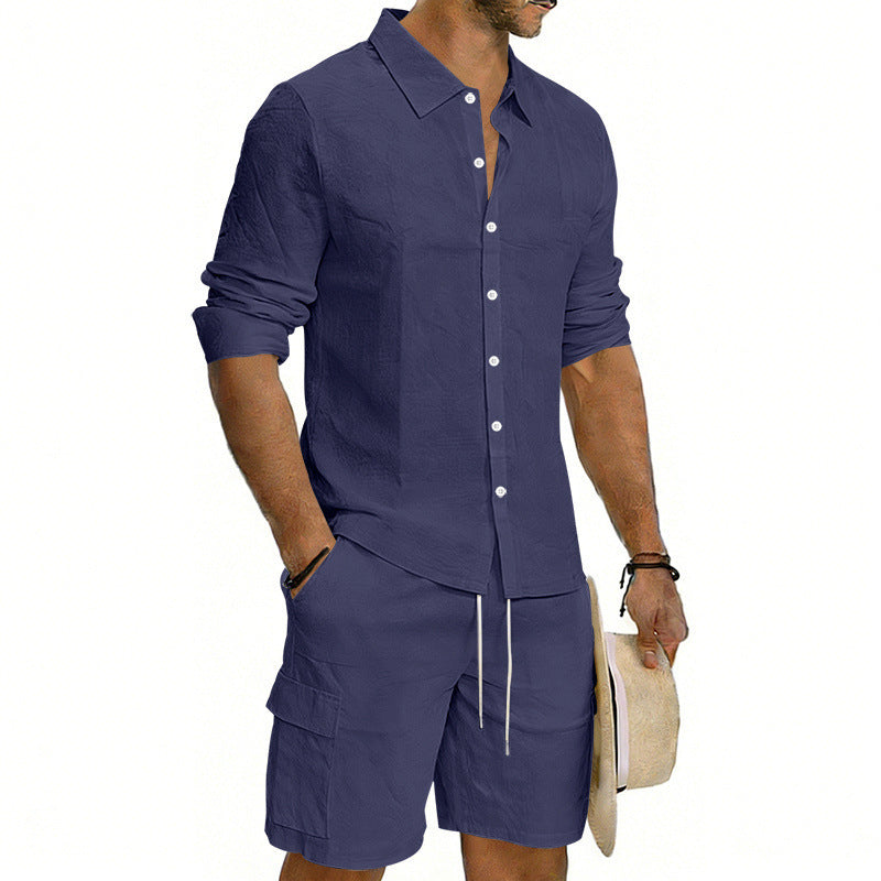 Men's Linen Loose Casual Shirt And Shorts Set