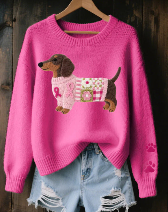 Womens 3D Digital Print Crew-Neck Sweater