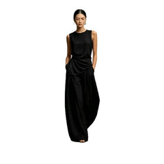Womens Round-Neck Loose Sleeveless Top And High-Waist Pants Two-Piece Set