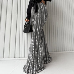 Slim-fit Striped Mid-rise Stretch Flare Pants In European And American Style