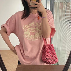 '-Green Letter Printing Tees for Women Loose Casual O-Neck Tops Female Clothing Half Sleeve Fashion Summer Hot Tshirt 2025