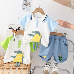 Fashion Denim Children Cartoon Polo Suit