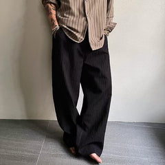 Mens Pleated Textured Wide-Leg Pants