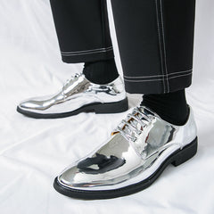 Mens Casual Pointed-toe Glossy Leather Shoes In British Style