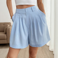 Women's Solid-Colored Casual Suit Wide-Leg Shorts