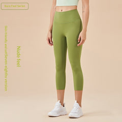 Women's Solid-Colored High-Waist Cropped Sports Fitness Pants