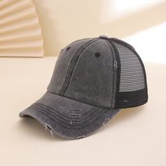 Solid-color, Frayed, Washed-out, Distressed, Mesh-patterned Cap - A Trendy, Youthful, Versatile Baseball Cap That Suits Both Daily Commuting And Outdoor Activities.
