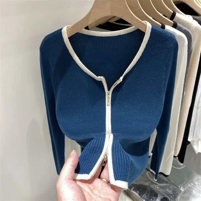 Knitted Sweaters Women Zipper Woman Cardigans Long Sleeve Sweater Knitting Oversized Skinny Coat 2022 Spring