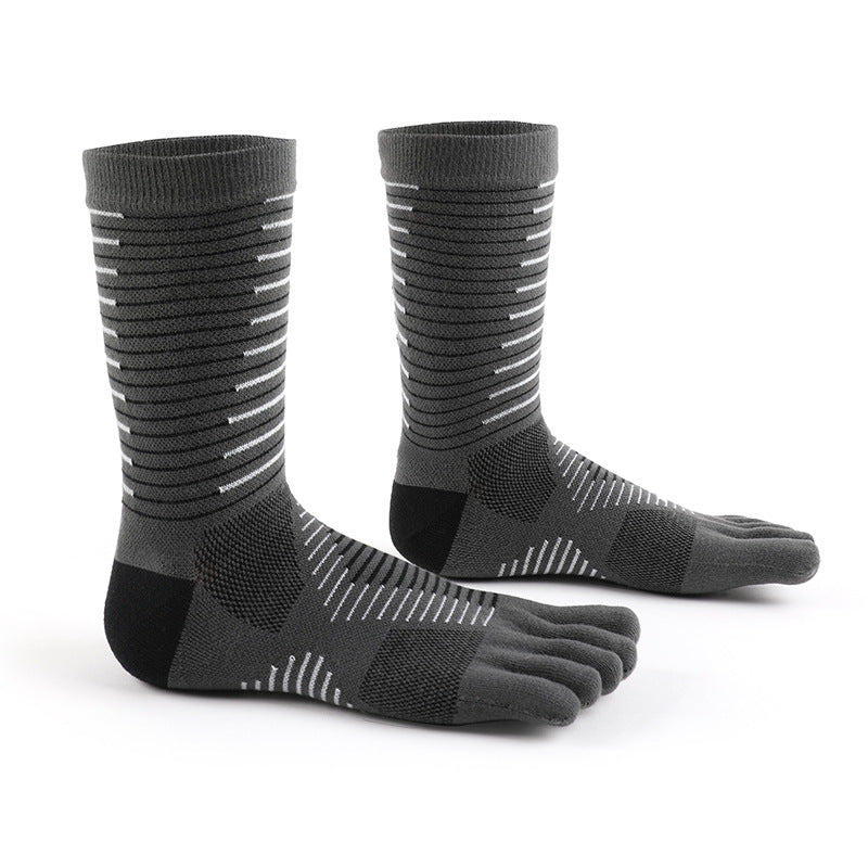 Outdoor Marathon Running Men's Mid-Calf Non-Slip Five-Finger Socks