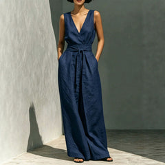 Womens Casual Sleeveless Tank Top And High-Waist Wide-Leg Pants Two-Piece Set