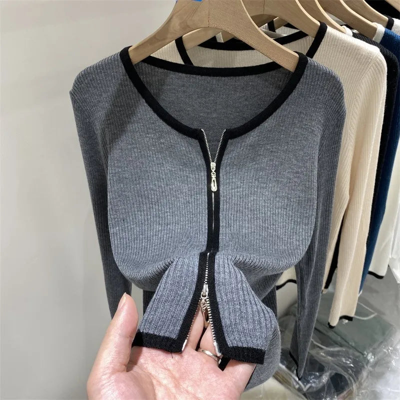 Knitted Sweaters Women Zipper Woman Cardigans Long Sleeve Sweater Knitting Oversized Skinny Coat 2022 Spring