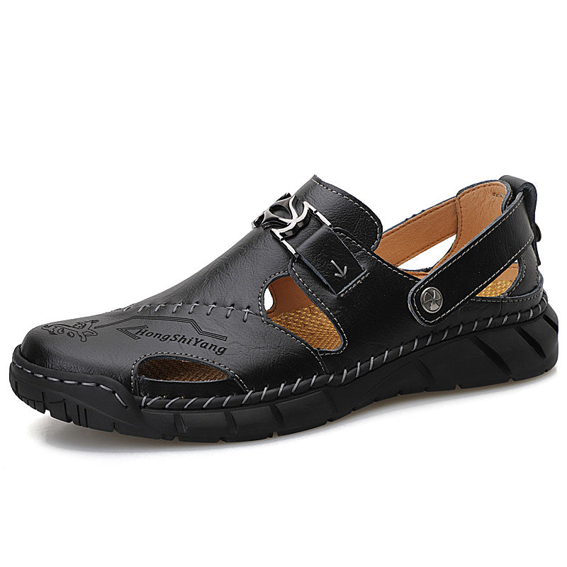 Genuine Leather Youth Casual Sandals Mens Trendy All-Match Slippers
