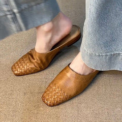 Retro Woven Closed-toe Half Slippers Women's