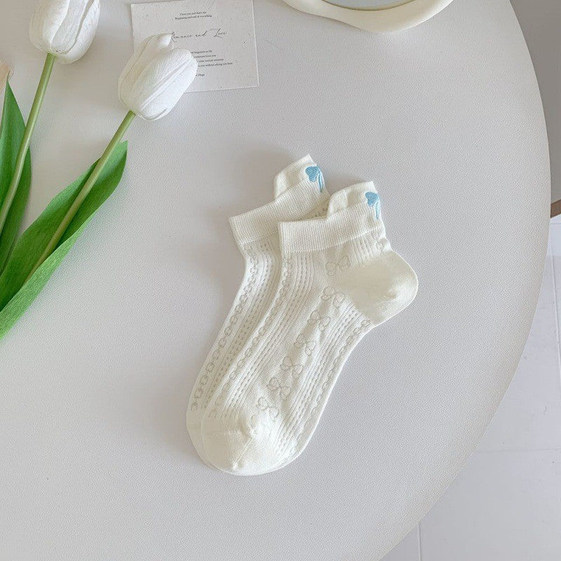 6pairs Butterfly Knot Socks Children's Socks Summer Thin Ballet Style, Mid Tube Socks, Embroidered Socks, Summer