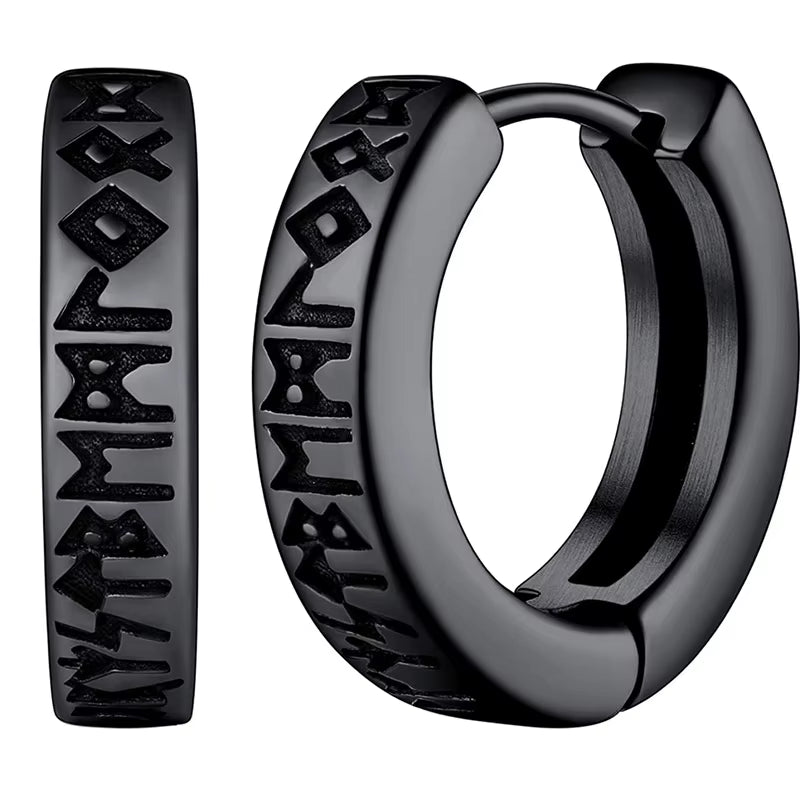 Stainless Steel Norwegian Viking Rune Hoop Earrings for Men Woman Unisex 12 Mm Huggie Hoop Religious Earring Jewelry