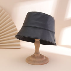 Retro Fashion Solid-color PU Fisherman Hat, Classic And Versatile, With A Flat Top. Suitable For Daily Commuting And Outdoor Wear.