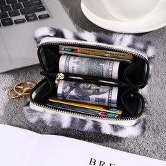 Plush Coin Purse Fashionable Niche Design Simple And Fluffy With Leopard-Print Card Holder