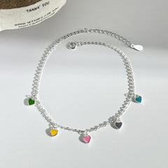 925 Sterling Silver Colorful Heart Oil-Drop Anklet For Women