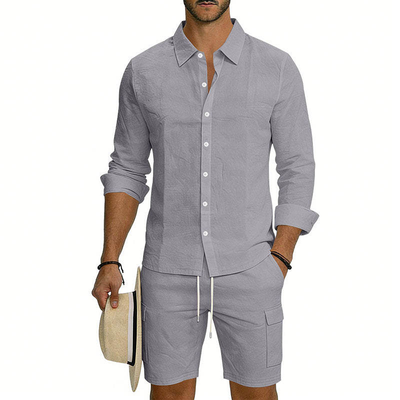 Men's Linen Loose Casual Shirt And Shorts Set
