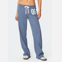Womens Gray Loose-Fit Drawstring Pants With Letter Embroidery